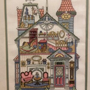 Colorful Cross-Stitch Victorian House Art